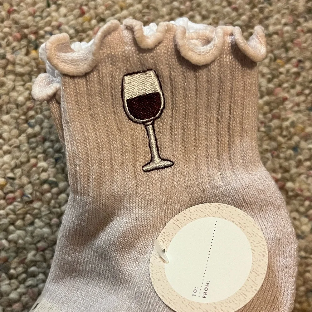 🆕 Life Is Good WINE GLASS Ruffle Cuff Quarter Socks 6 Pack
